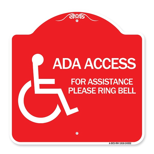 Signmission ADA Access for Assistance Ring Bell W/ New Isa, Red & White Aluminum Sign, 18" H, RW-1818-24352 A-DES-RW-1818-24352 - main